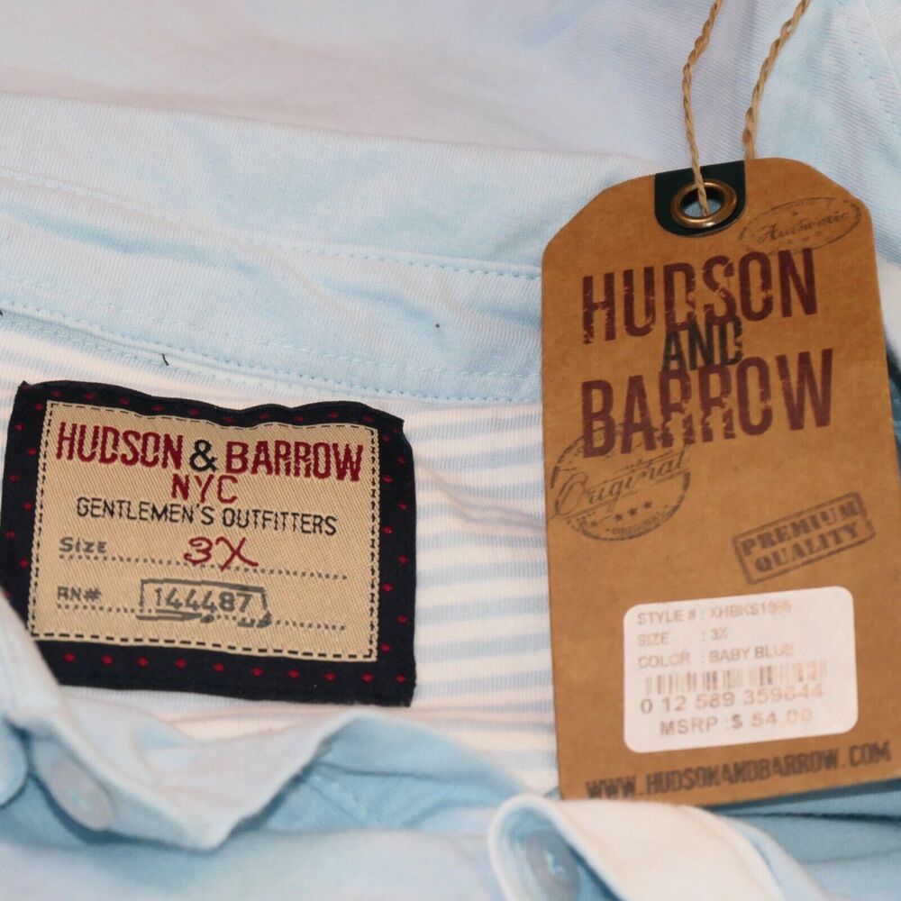 NWT Hudson & Barrow Mens T Shirt Baby Blue Size 3X Collared 3 Button Cotton - Picture 7 of 8